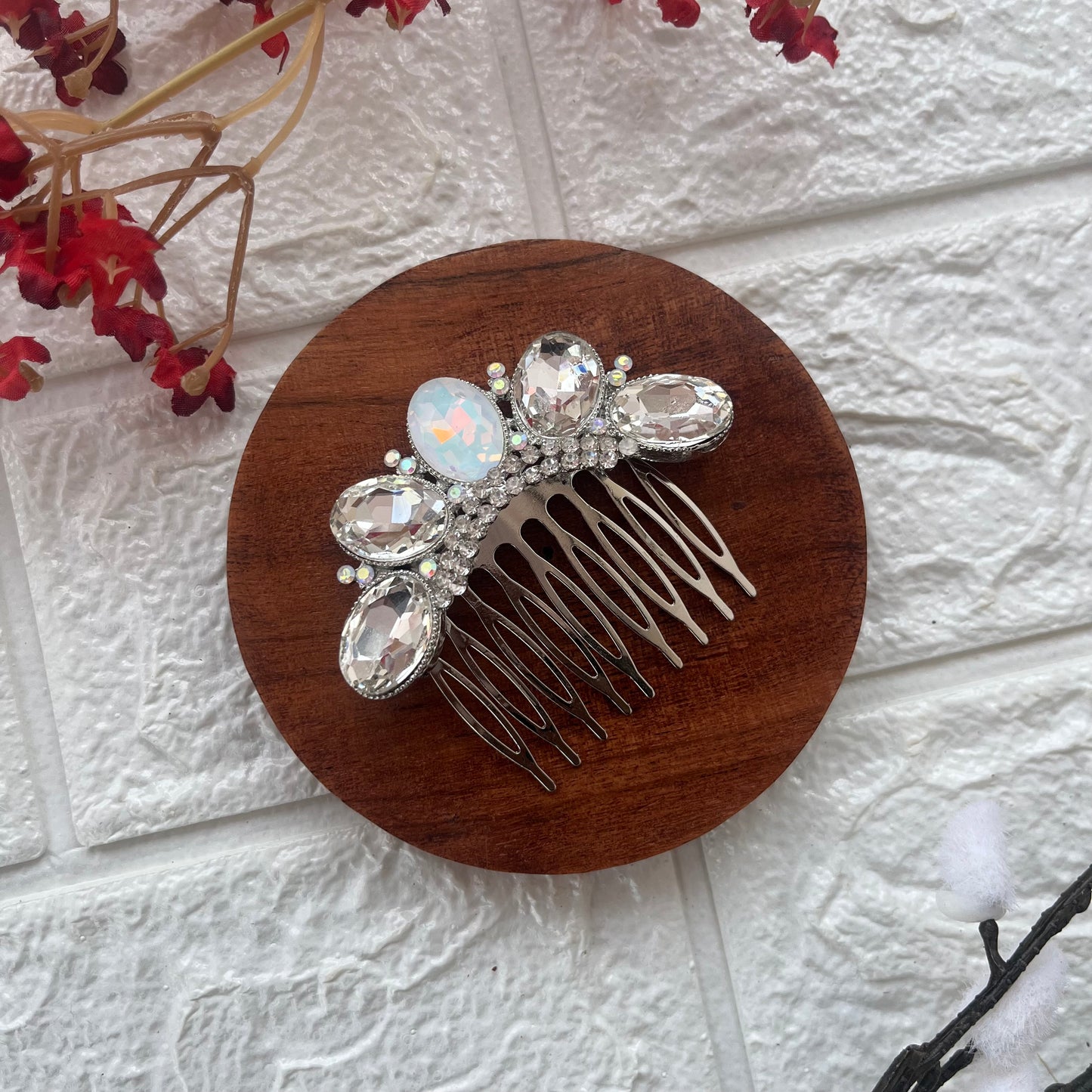 Silver Aurora Crystal Hair Comb