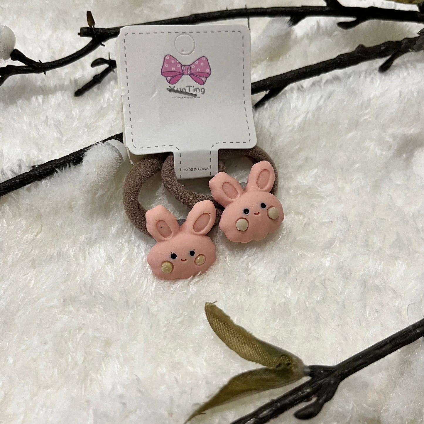 Soft Pink Hair Ties Bunny face