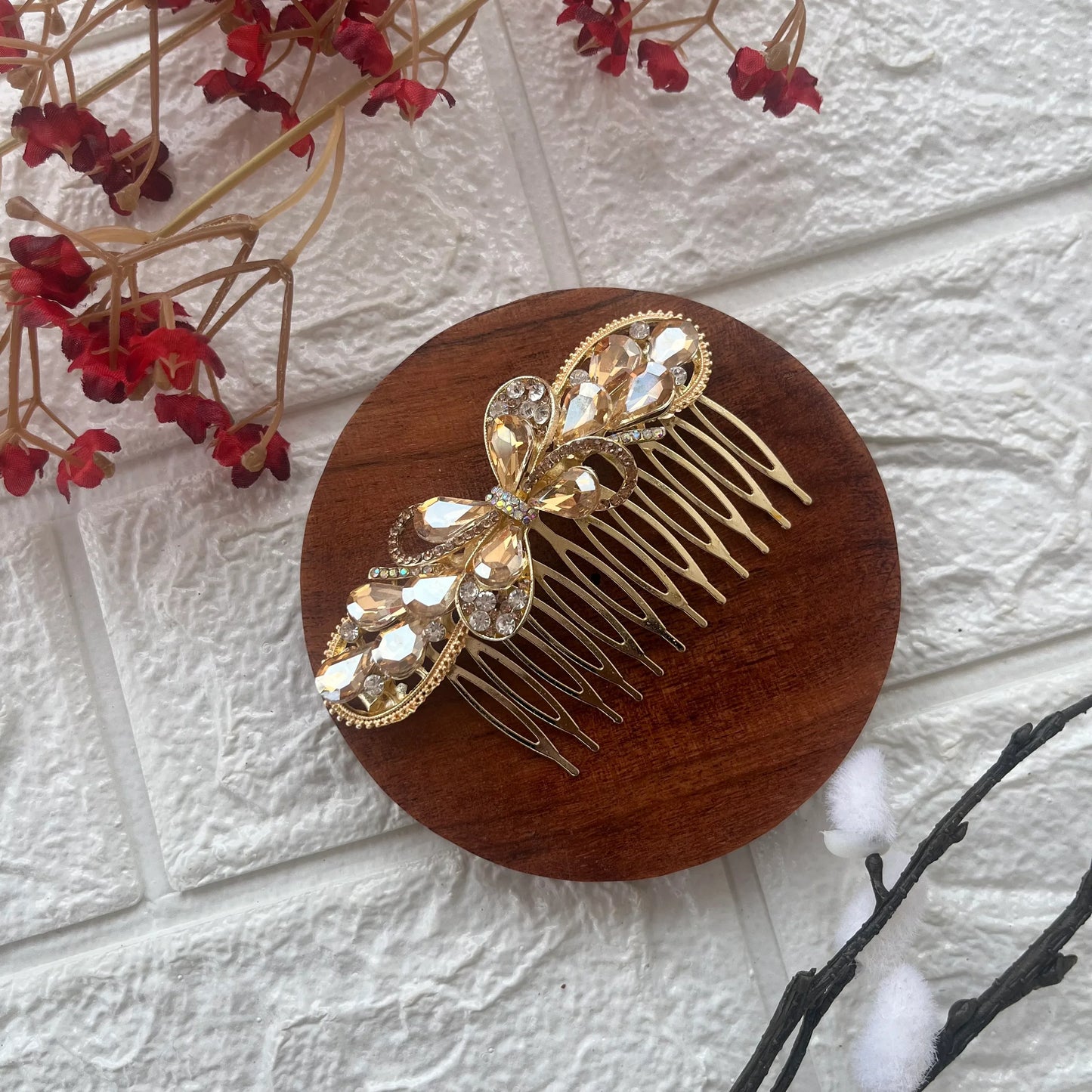 Butterfly Crystal Hair Comb - Kaithogai