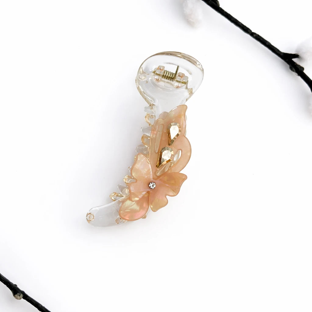 Crystal Petal Banana Hair Clip – Elegant 8cm Brown