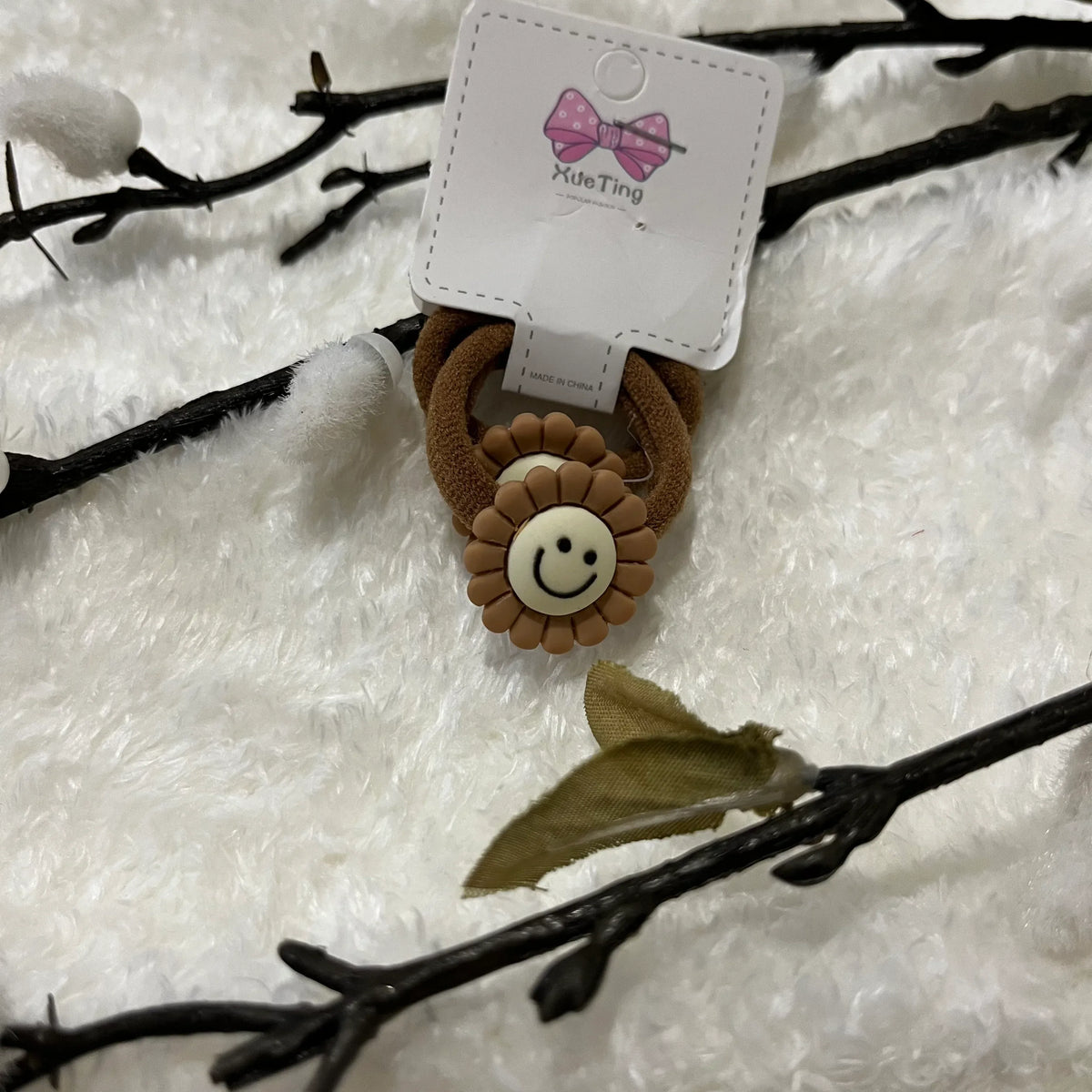 Beige Hair Ties Smiley Sunflower