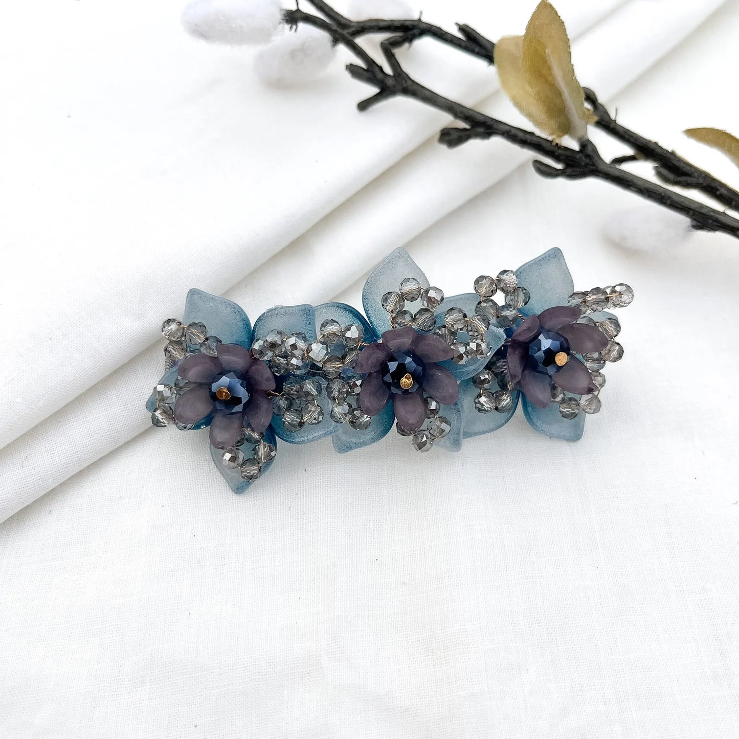 Faceted Leaf Bloom Barrette - 6 cm