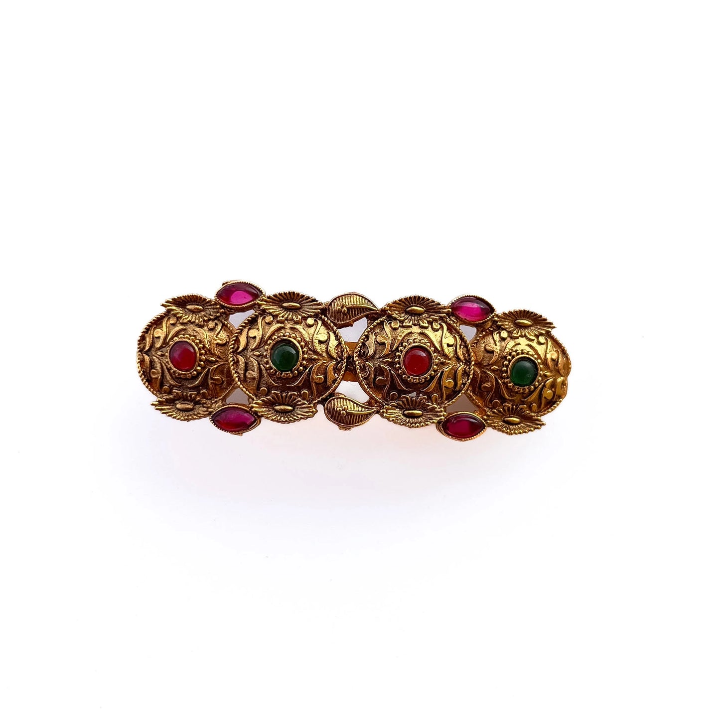 Antique Coin Barrette Clip Maroon-Green