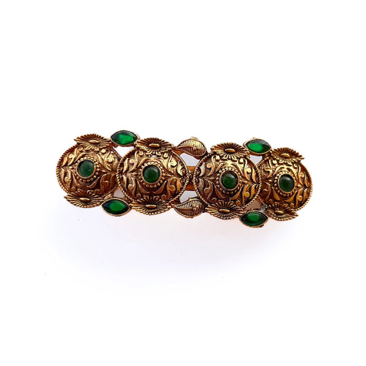 Antique Coin Barrette Clip Green