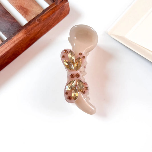 Peach Crystal Bow Banana Clip with crystal bow detail