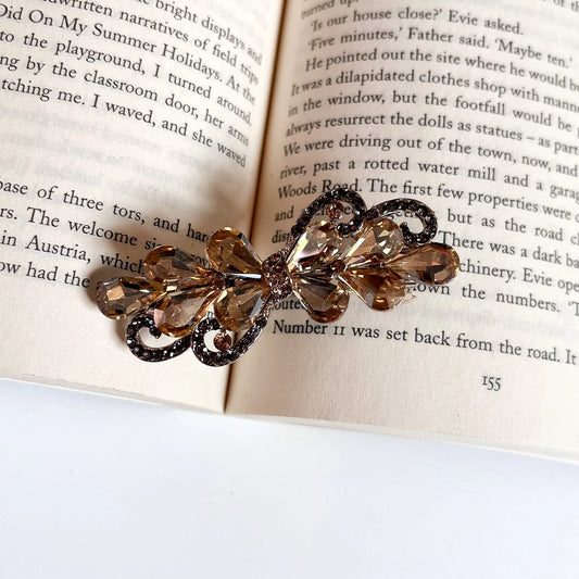 Crystal Bow Barrette Hair Clip Gold