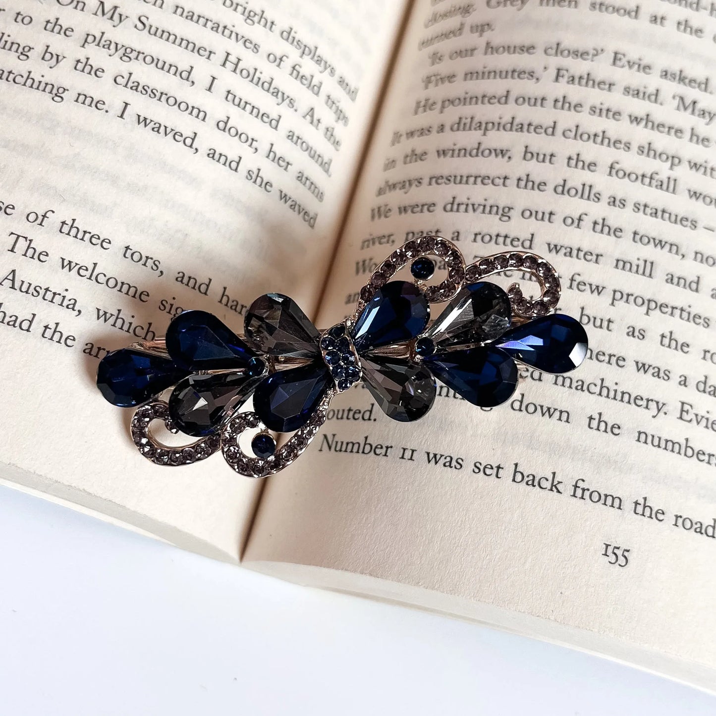 Crystal Bow Barrette Hair Clip Blue