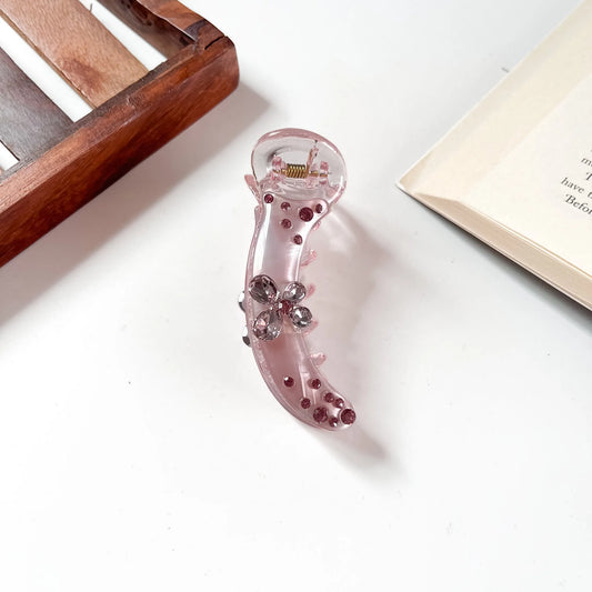 Blush pink crystal butterfly banana clip for women