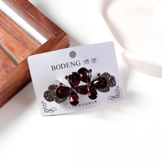 Wine crystal butterfly barrette fancy hair barrette for women
