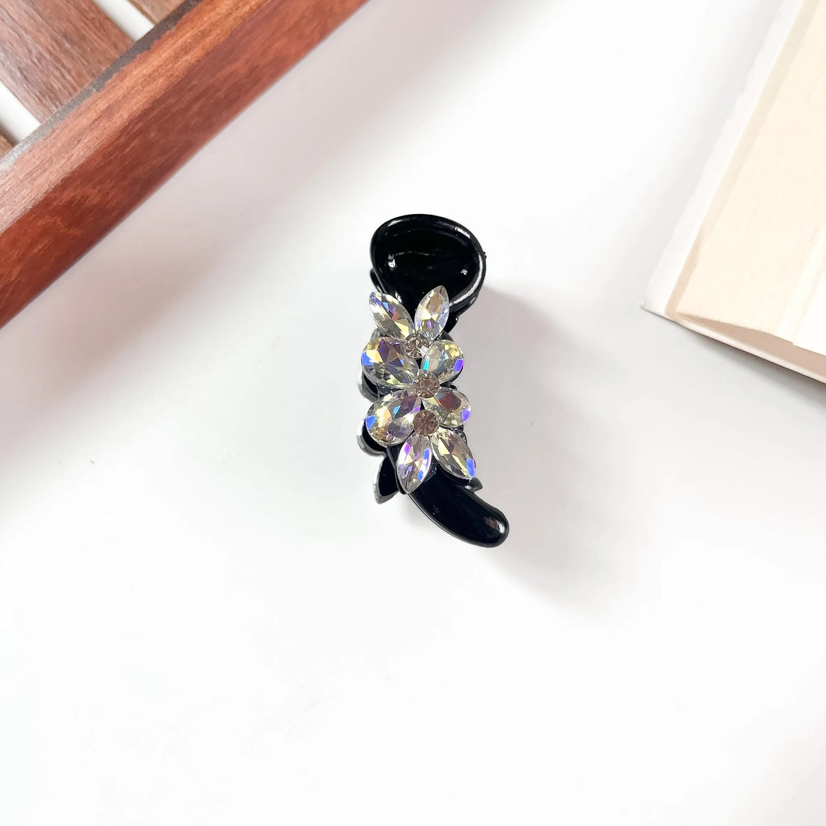 Black crystal flower banana clip for hair