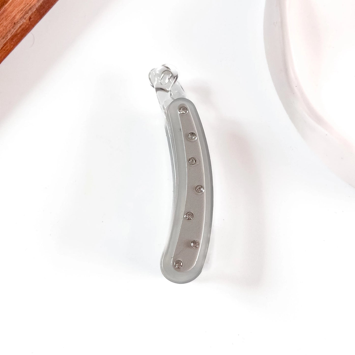 Grey crystal stud lock banana clip Korean style