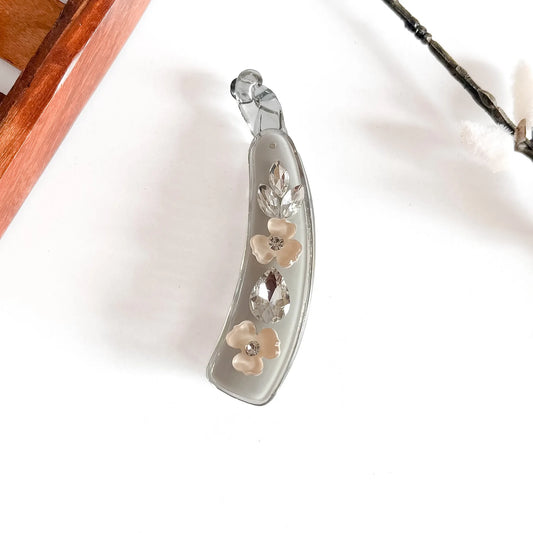 Peach faceted gem lock banana clip with crystalline barrel and jeweled embellishment, 8cm