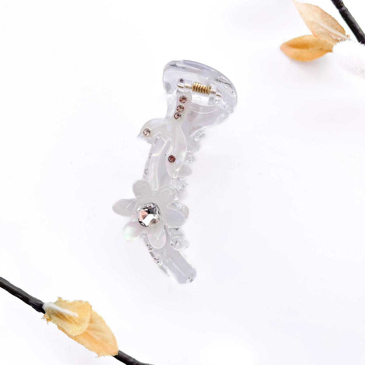 Pastel Floral Banana Hair Clip – Soft 8cm White