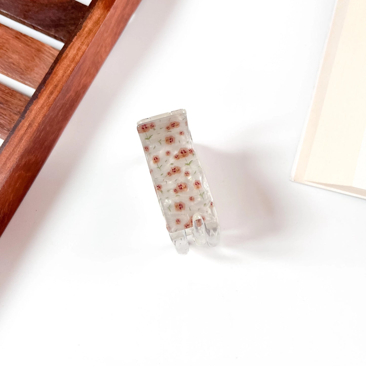 Dusty rose orange floral print catch clip for hair