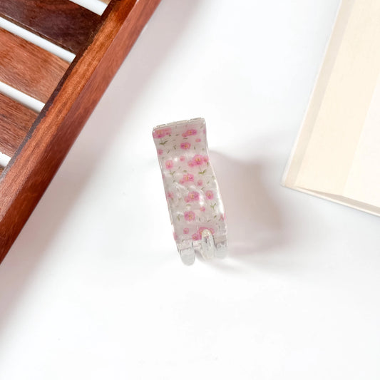 Rosette pink floral print grab clip for hair