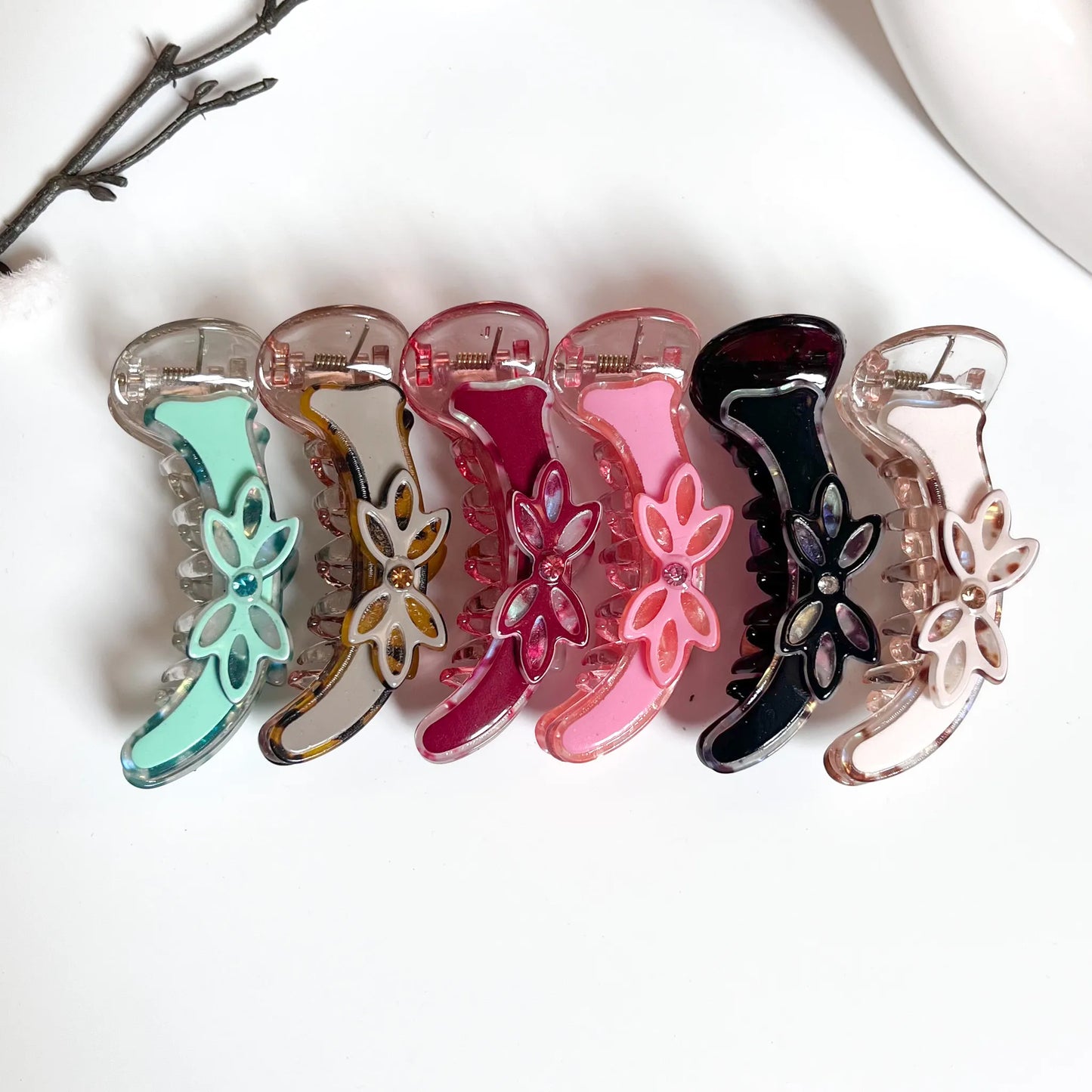 Flower cut banana clip in 6 colours for women