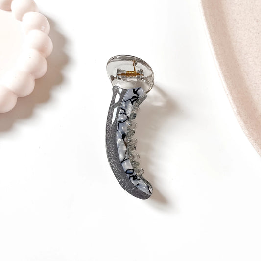 Glitz glitter banana clip silver frame with black marble