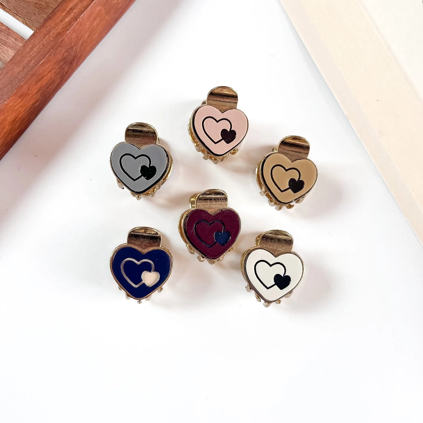 Heart enamel metal claw clip small gold hair clip all colours