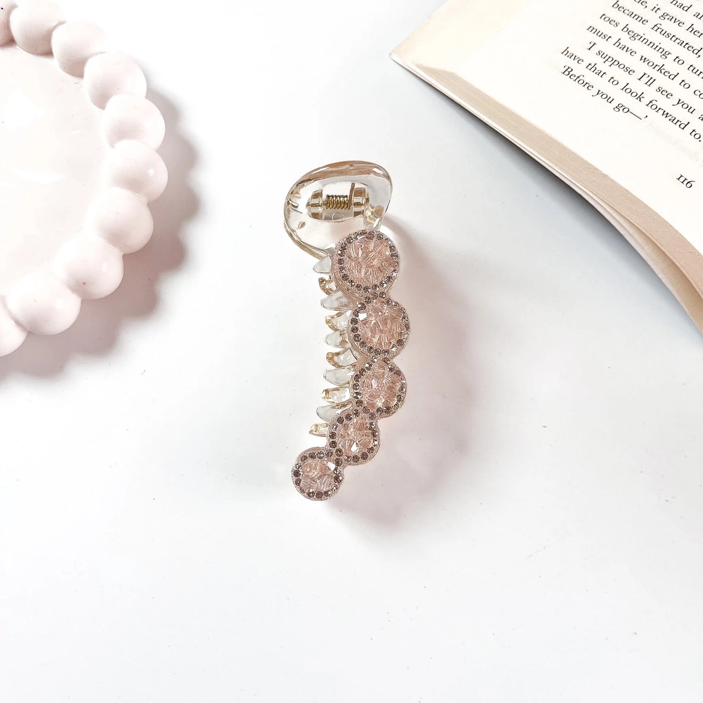 Medallion crystal banana clip blush pink rhinestone clutcher