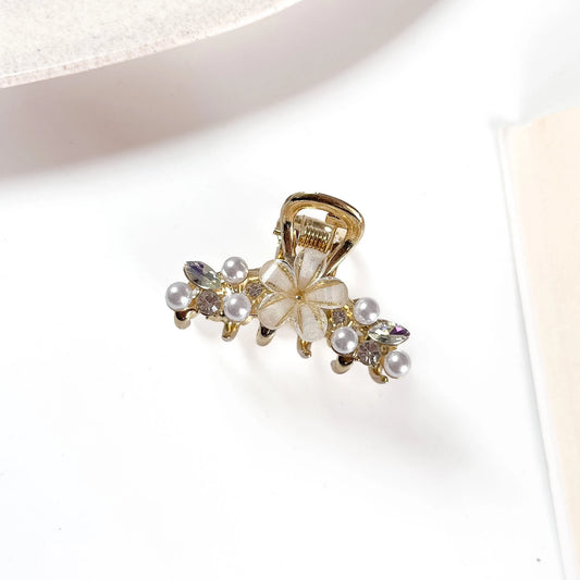 Ivory pearl flower gold metal claw clip for hair