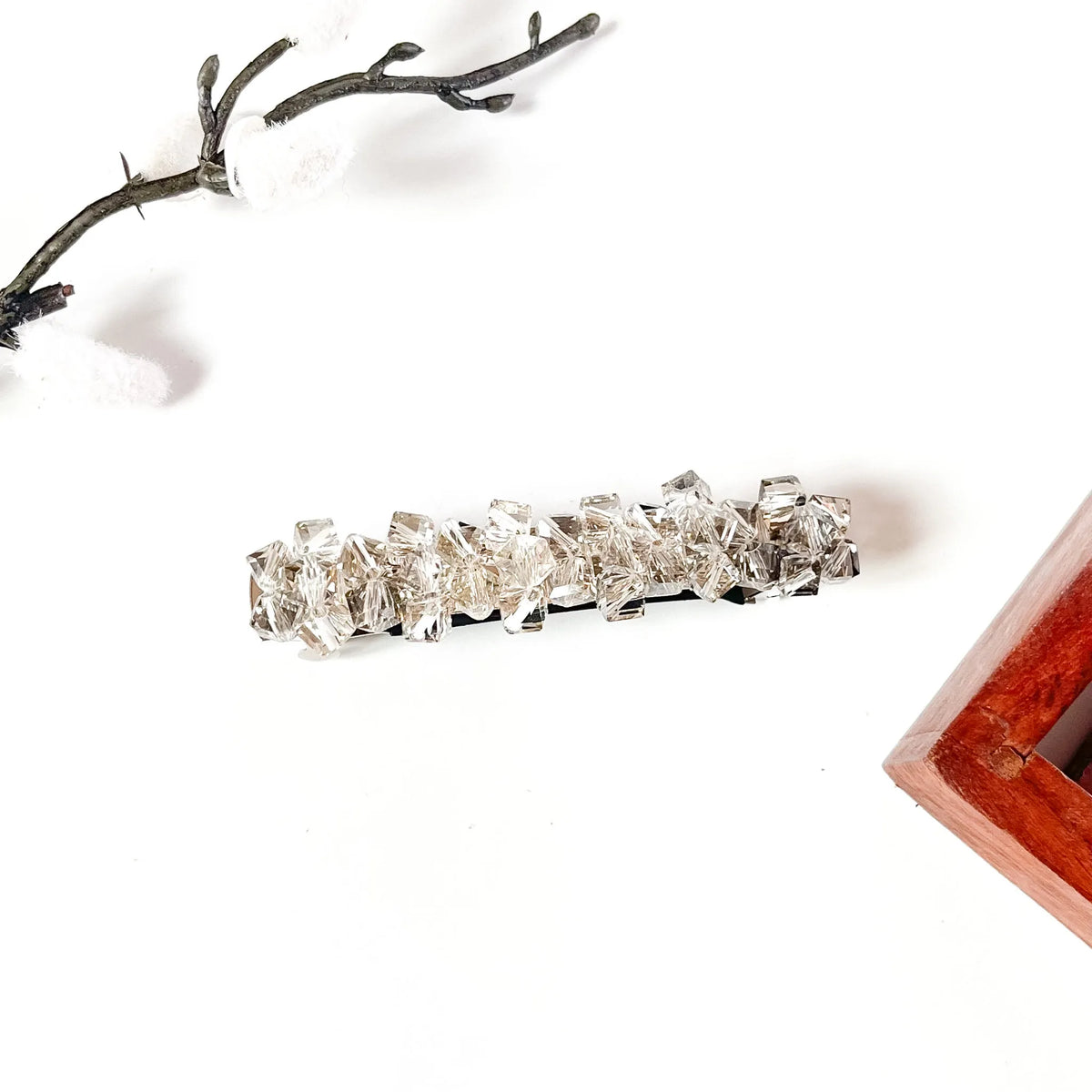 Frost white crystal hair clip with chunky cube crystals for party wear