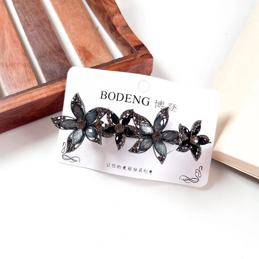 Star petal crystal barrette smoke black rhinestone barrette