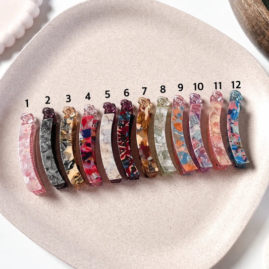 Straight mosaic lock banana clip in 12 shades pink grey gold red amber sage and more