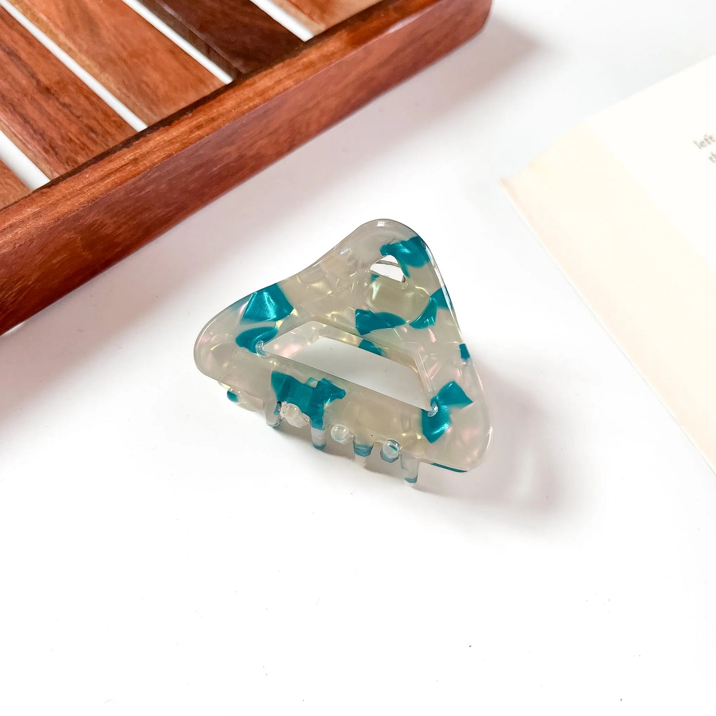 Teal fleck triangle claw clip for hair