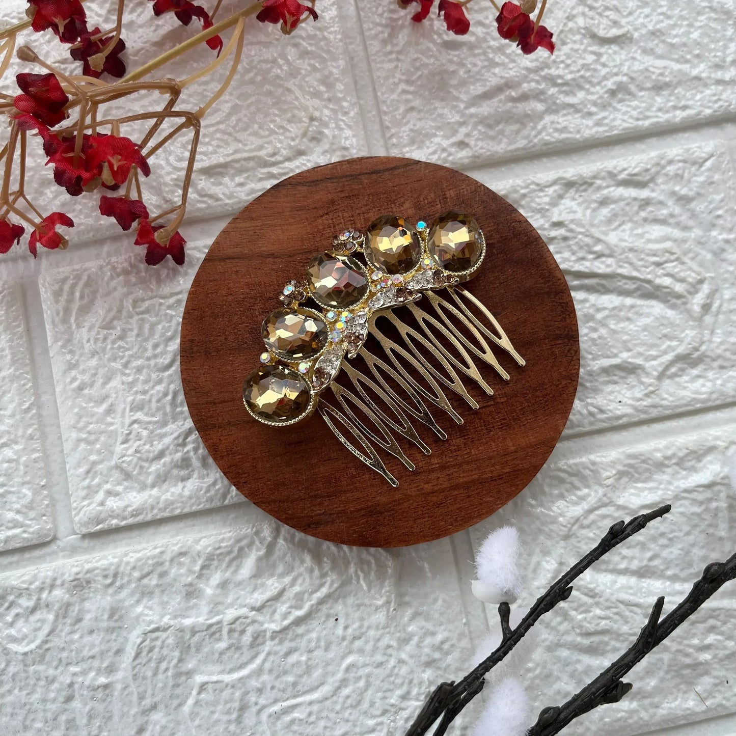 Golden Crystal Crown Hair Comb
