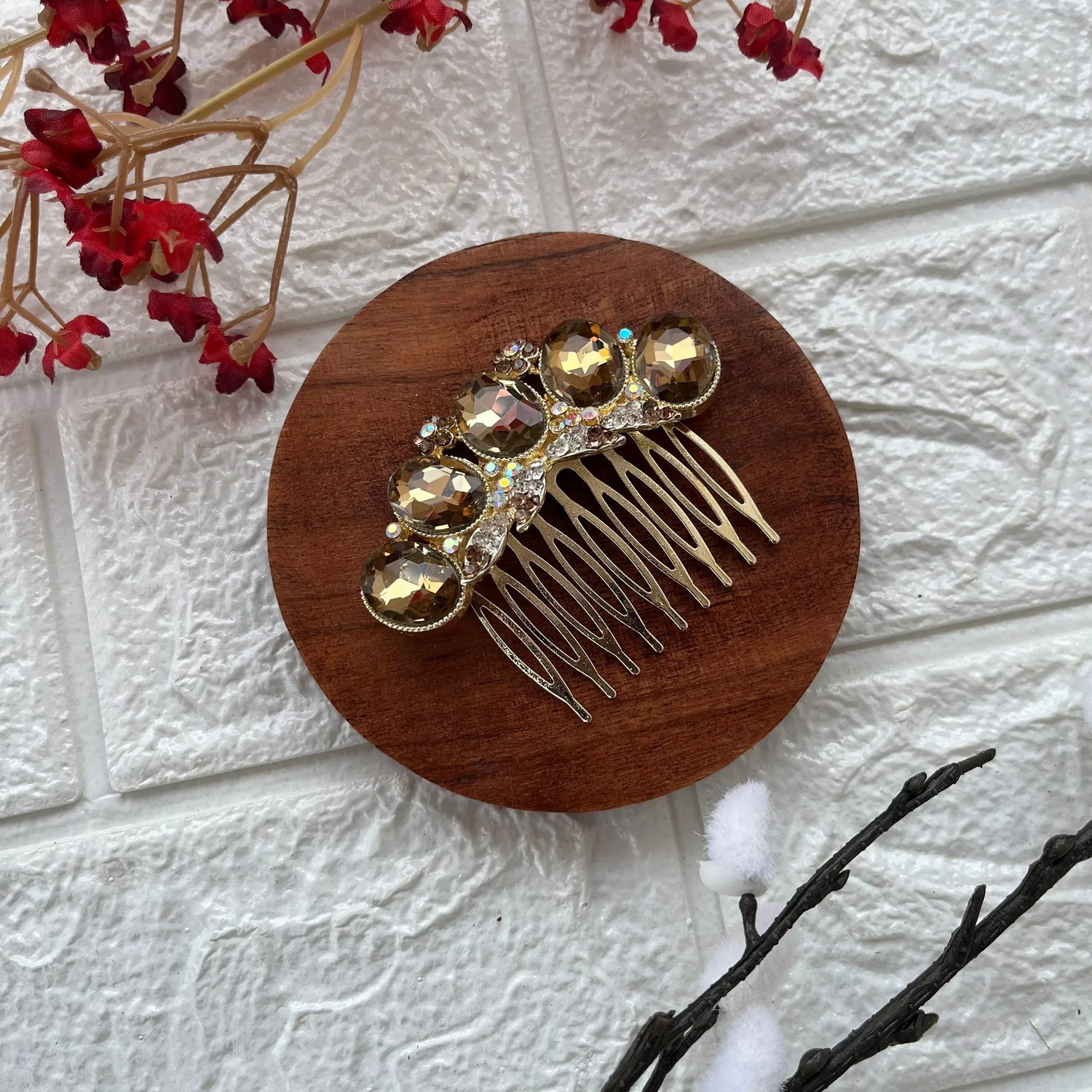 Golden Crystal Crown Hair Comb