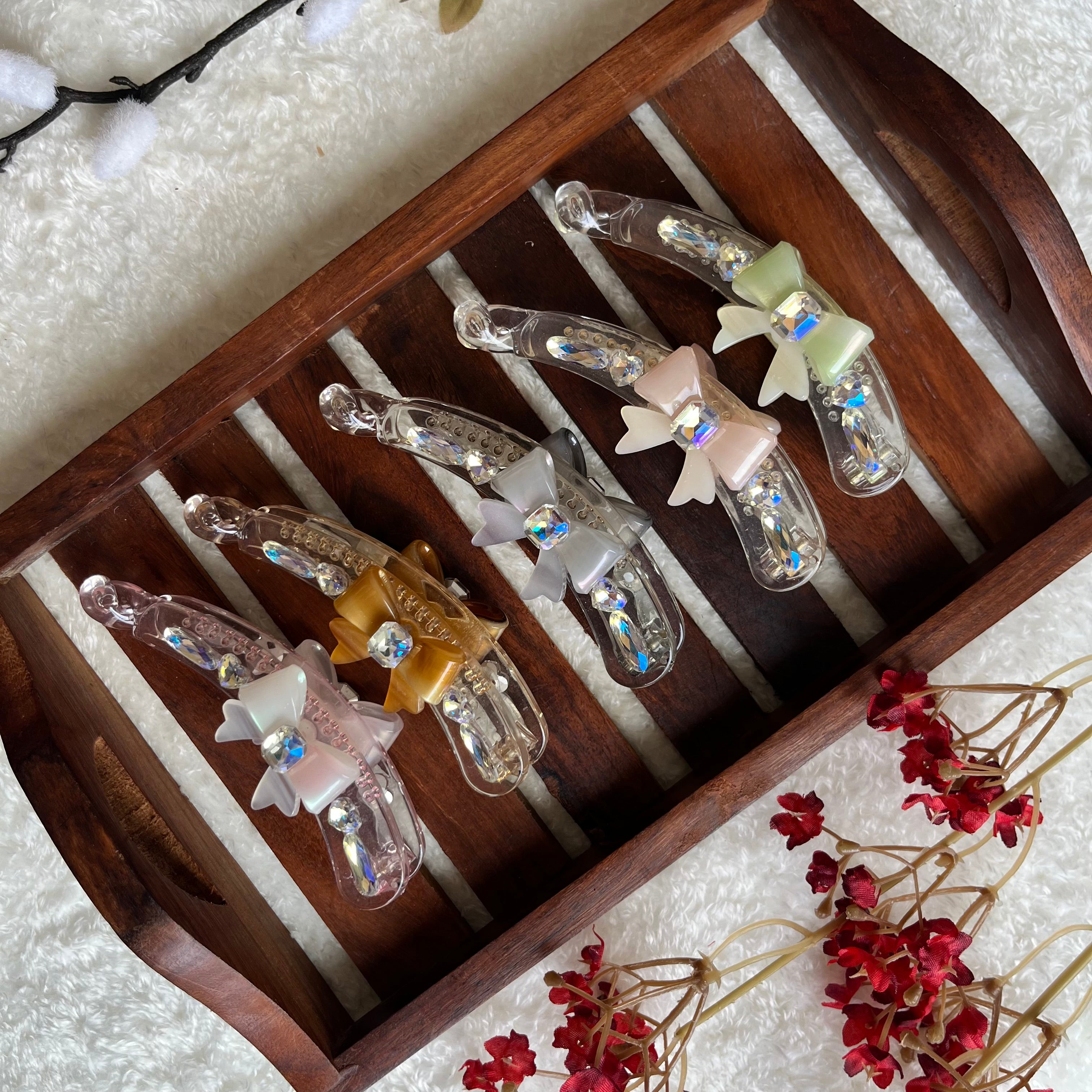 Crystal Bow Banana Clip - L