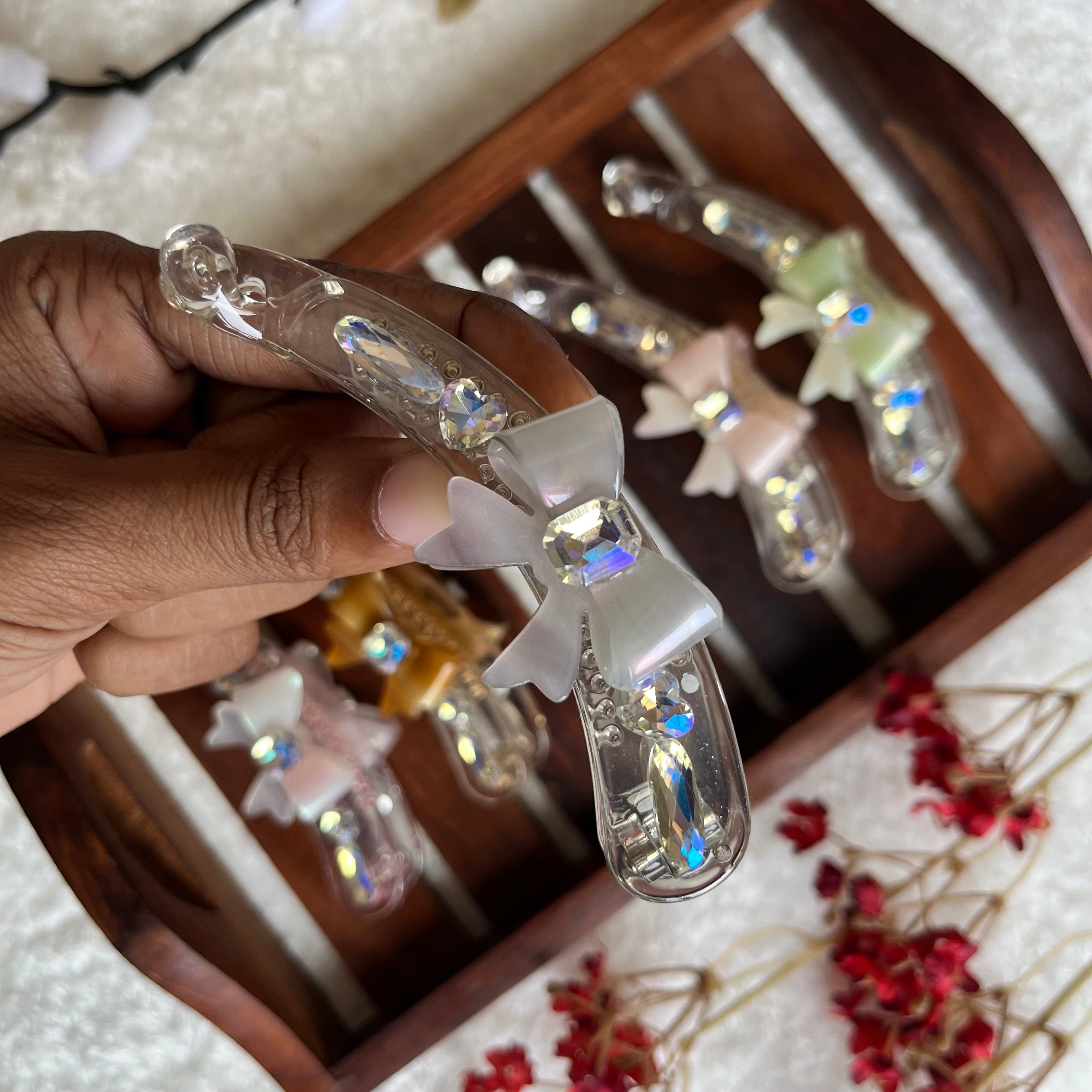 Crystal Bow Banana Clip - L