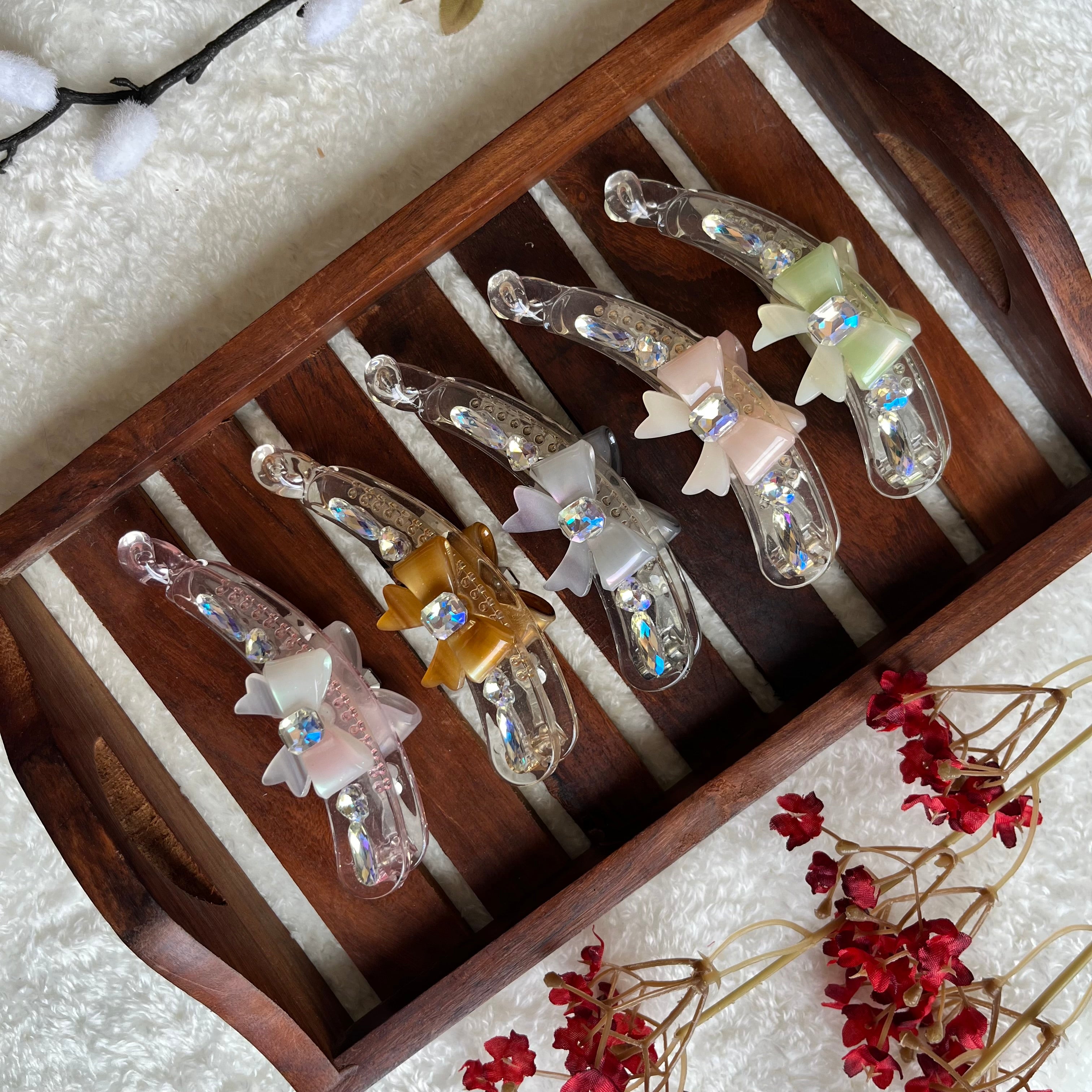Crystal Bow Banana Clip - L