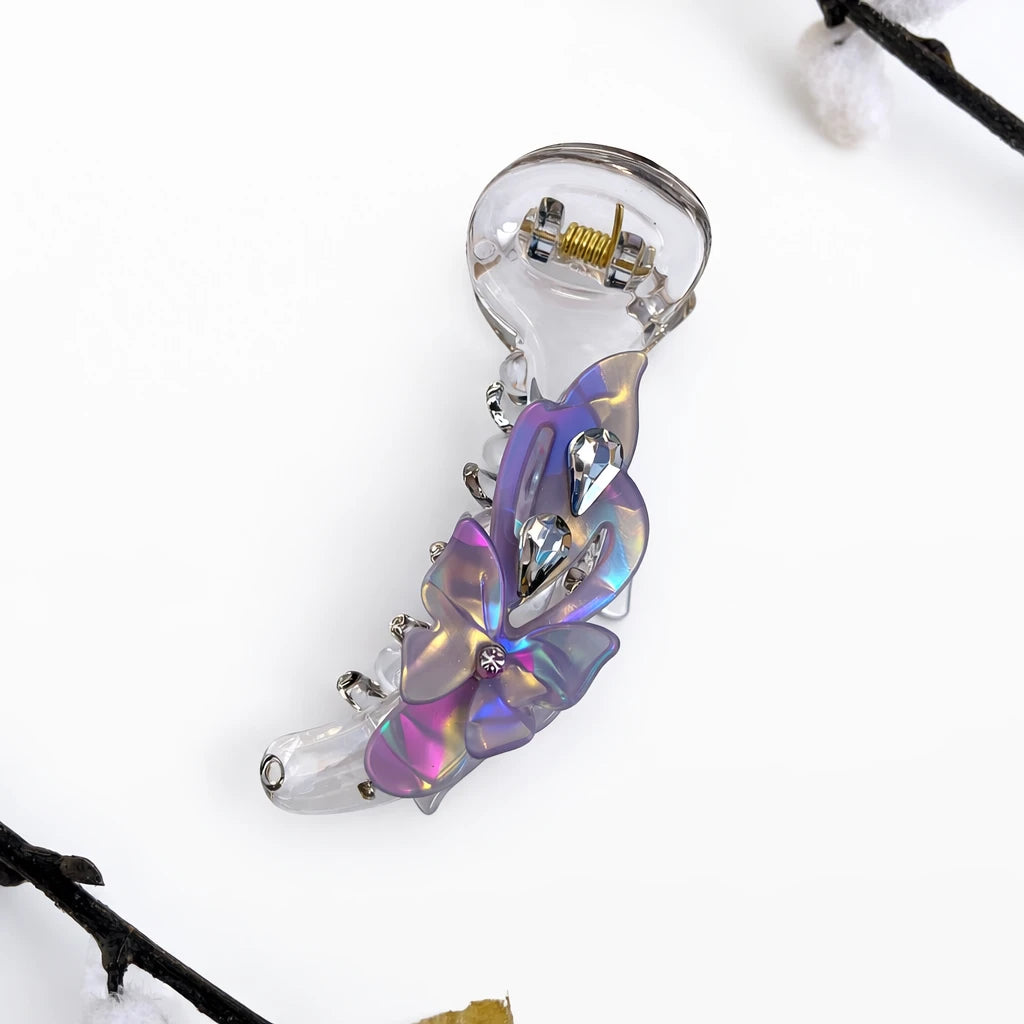 Crystal Petal Banana Hair Clip – Elegant 8cm Black