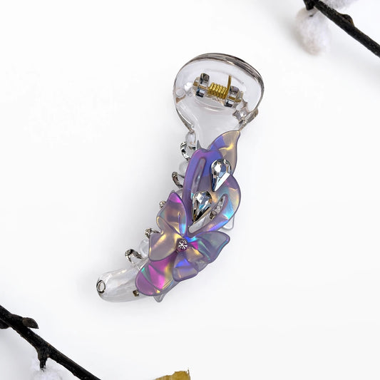 Crystal Petal Banana Hair Clip – Elegant 8cm Black