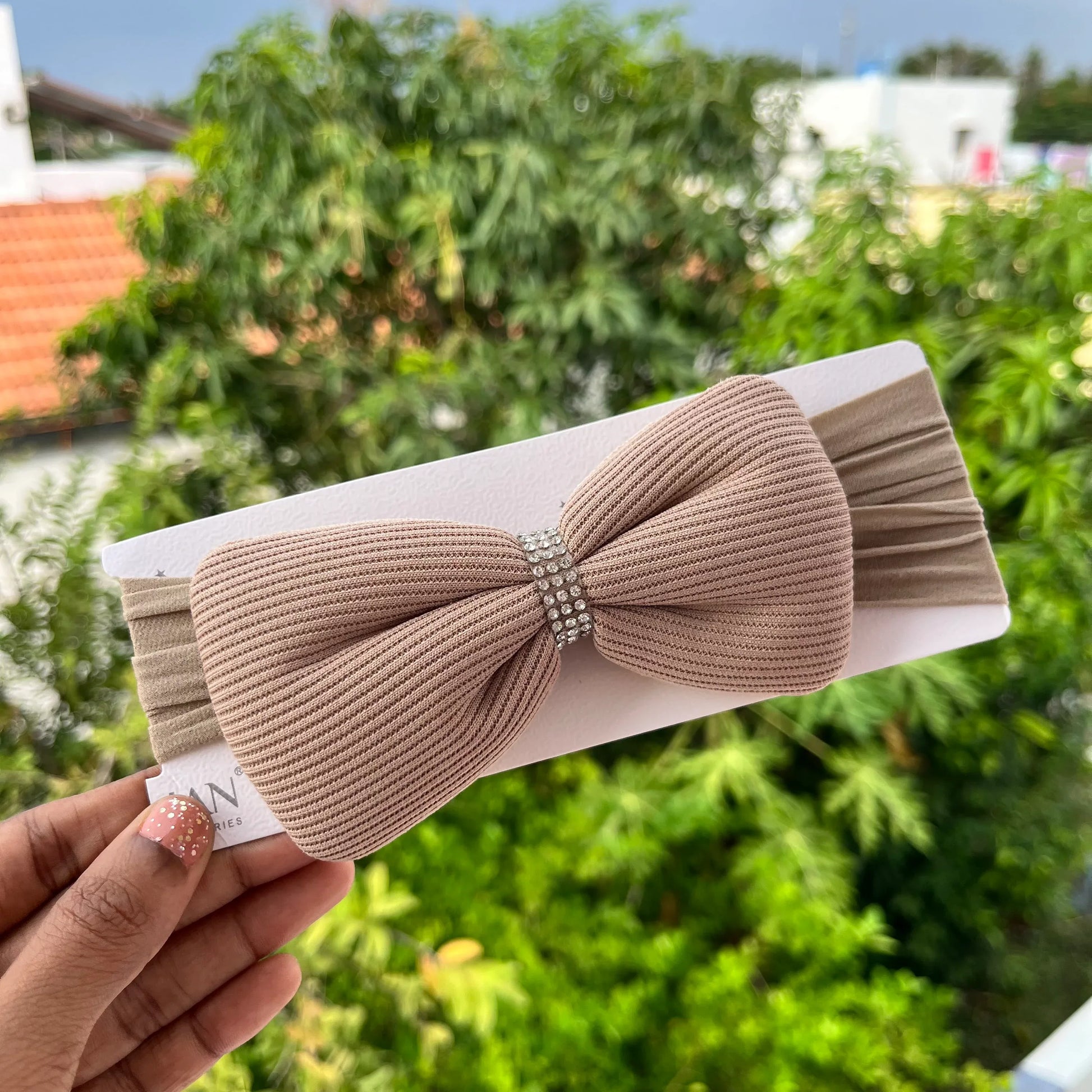 Lace Bow Headband Brown