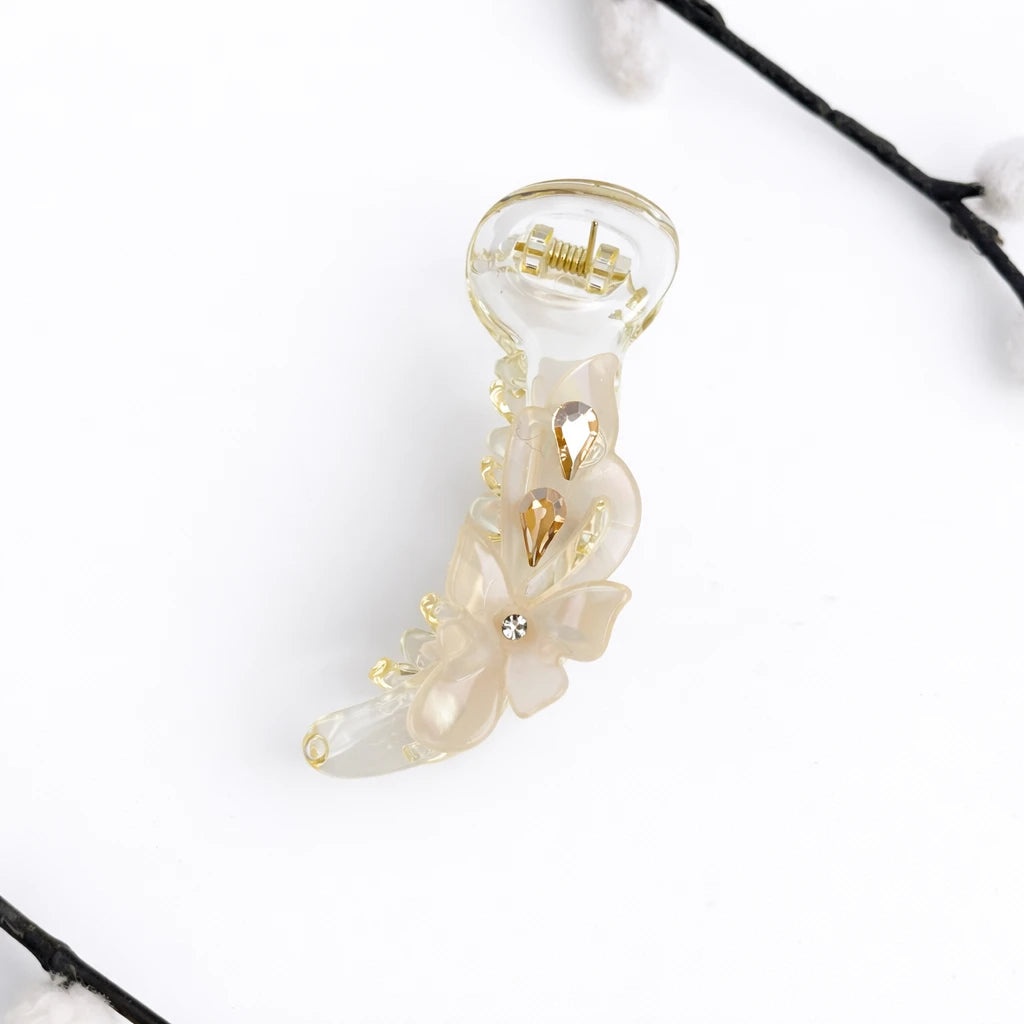 Crystal Petal Banana Hair Clip – Elegant 8cm Gold