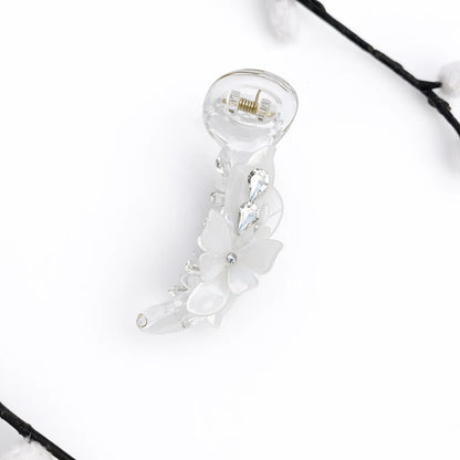Crystal Petal Banana Hair Clip – Elegant 8cm White