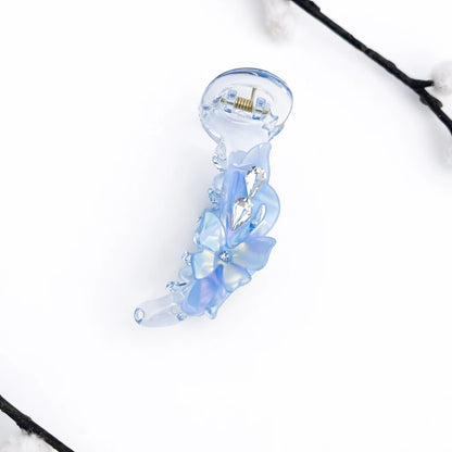 Crystal Petal Banana Hair Clip – Elegant 8cm Blue