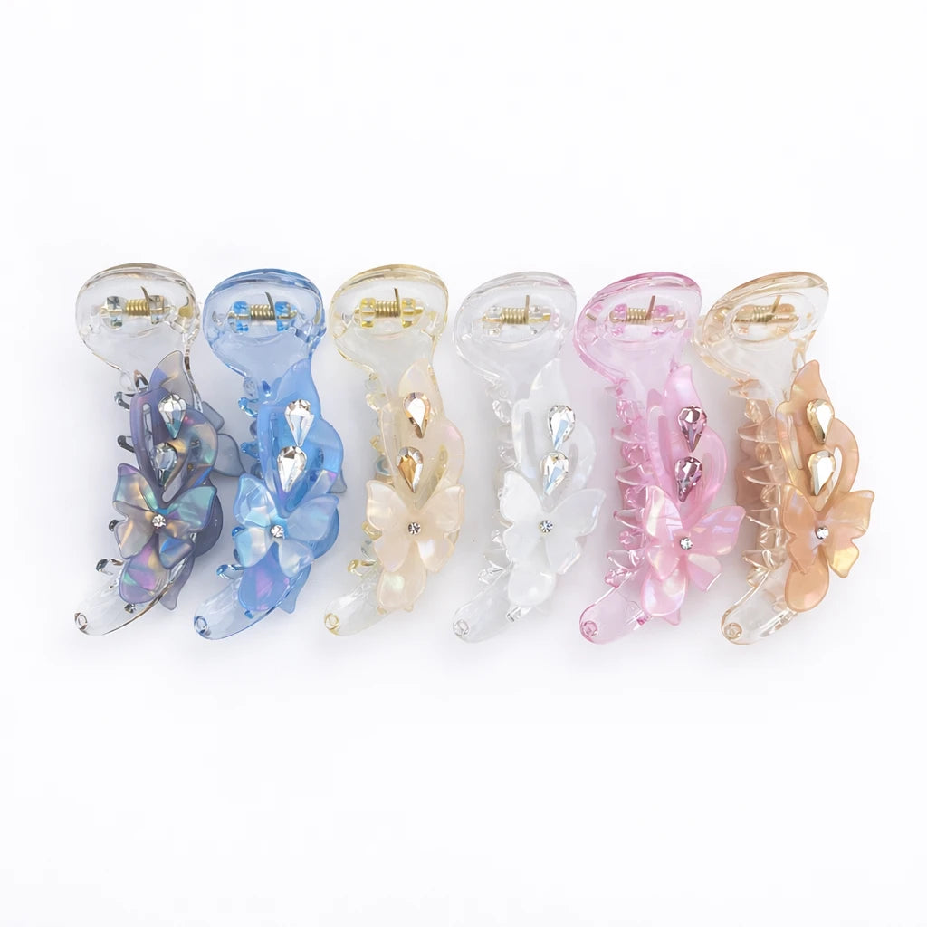 Crystal Petal Banana Hair Clip – Elegant 8cm