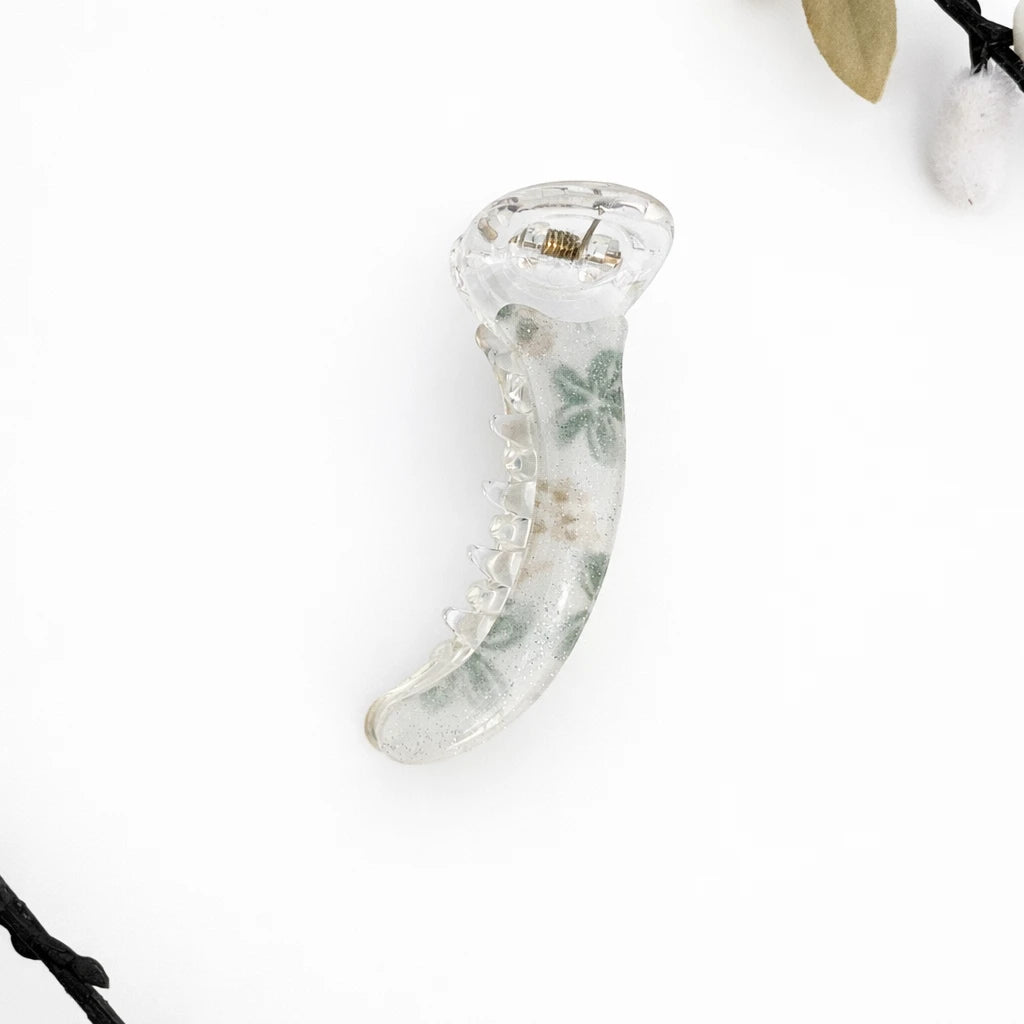 Floral Frost Banana Clip (8cm) Green