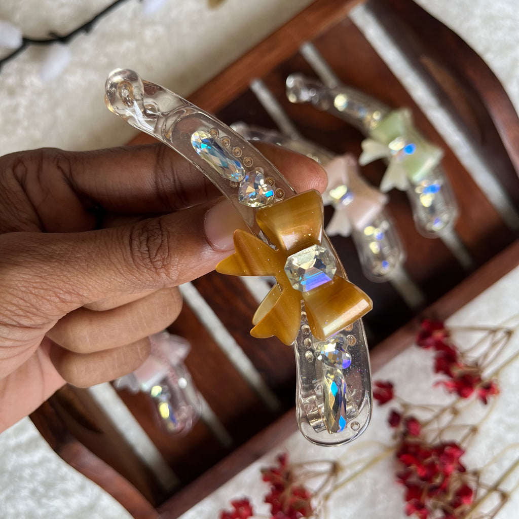 Crystal Bow Banana Clip - L