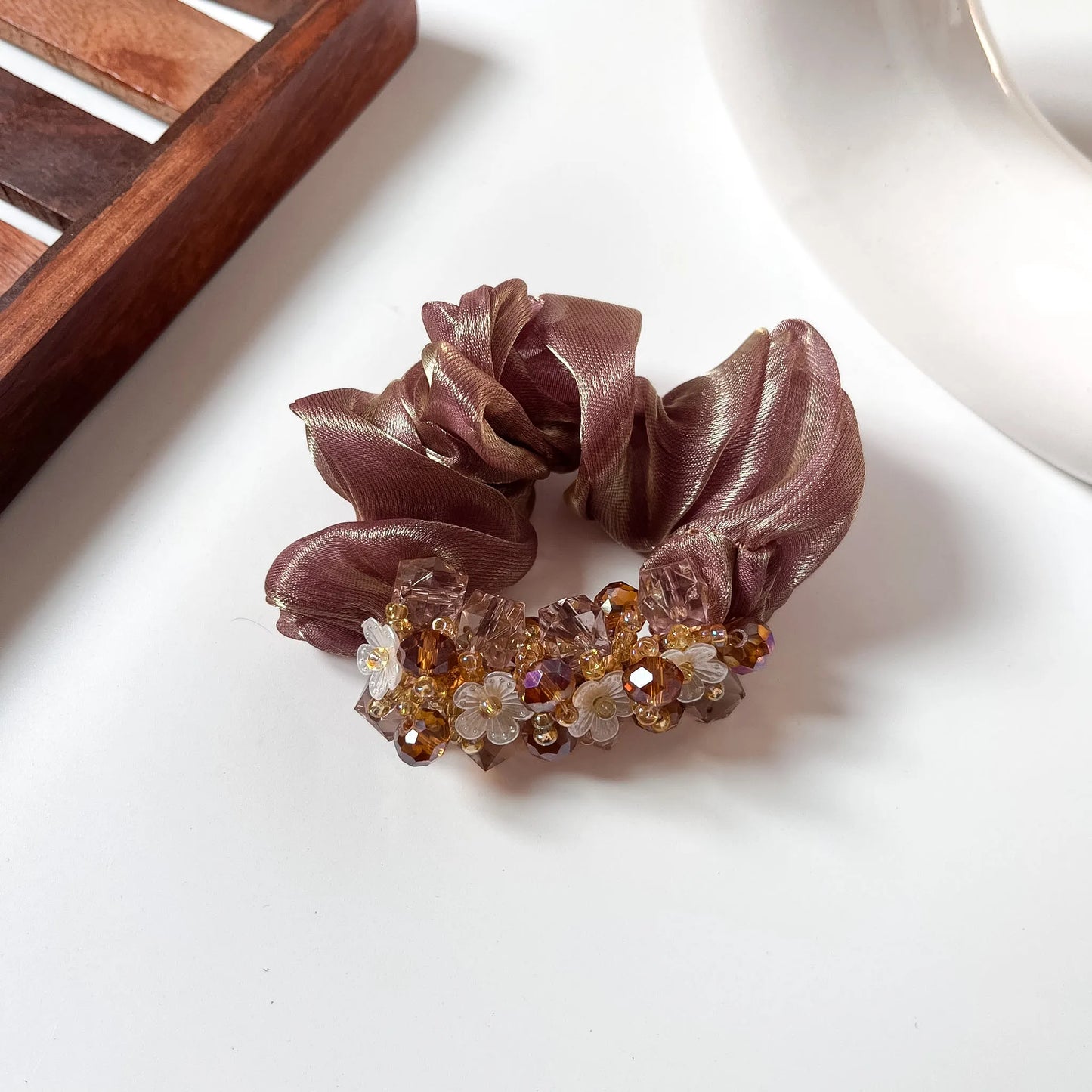Crystal Cluster Organza Scrunchie