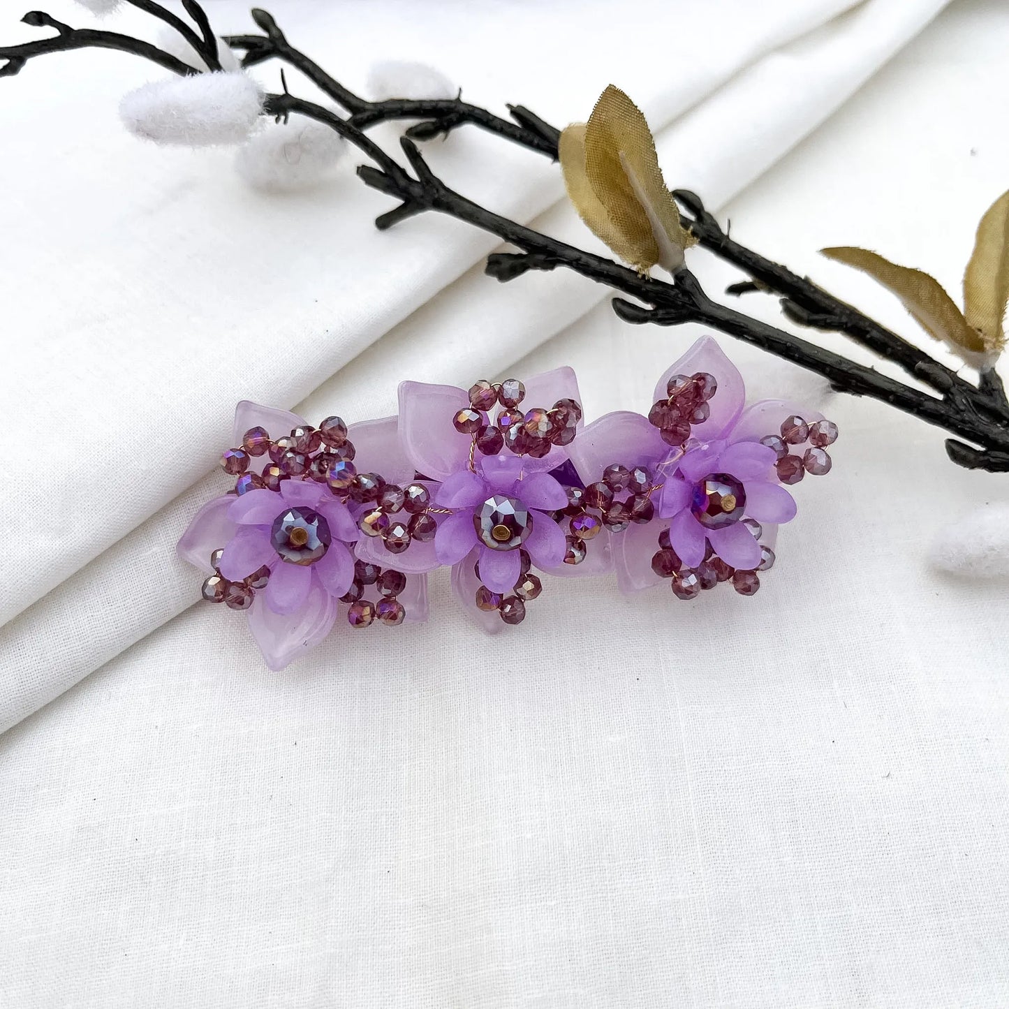 Faceted Leaf Bloom Barrette - 6 cm