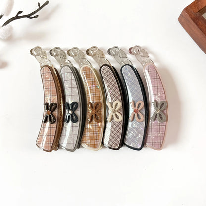 Plaid Bow Lock Banana Clip - 10cm