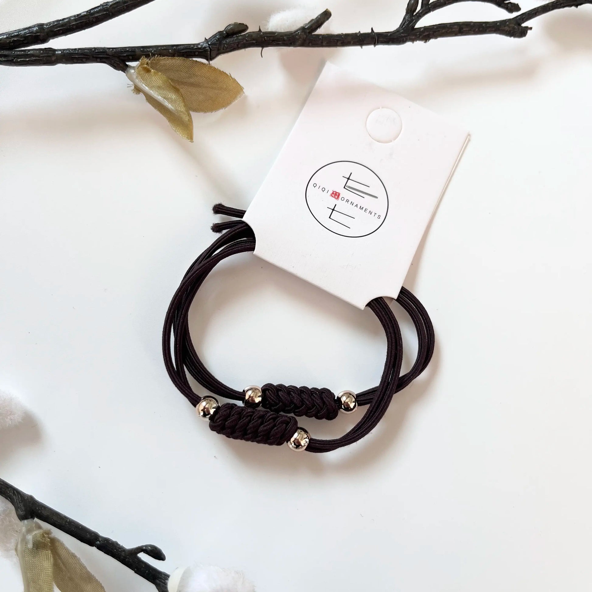 Braided Elastic Hair Ties Dark Brown