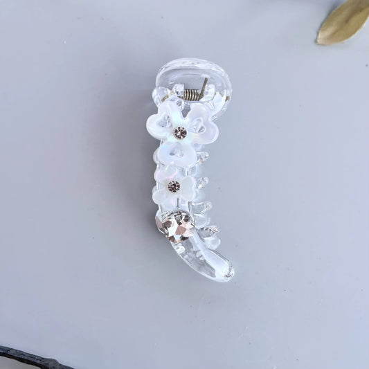 Petal Glow Banana Hair Clip – Mini Floral 6cm White