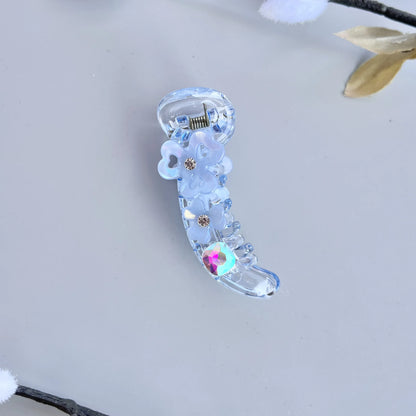 Petal Glow Banana Hair Clip – Mini Floral 6cm Blue