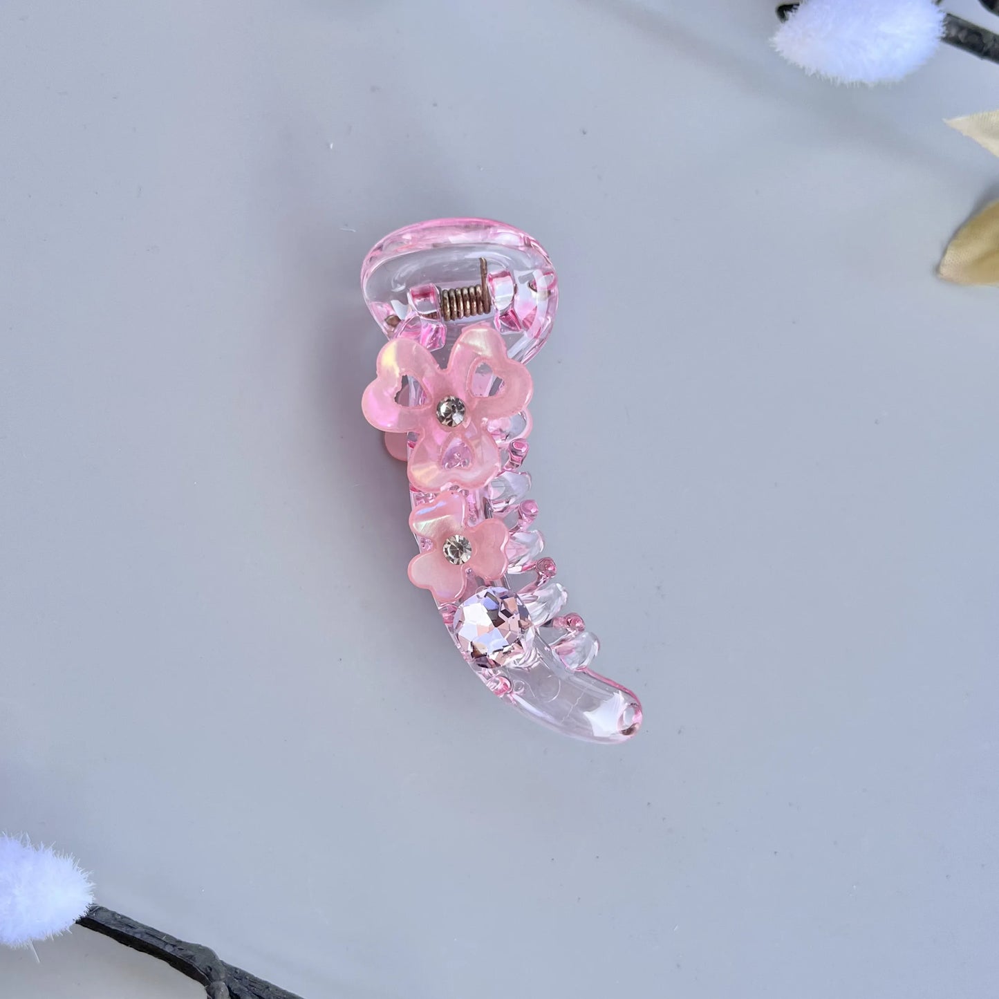 Petal Glow Banana Hair Clip – Mini Floral 6cm Pink