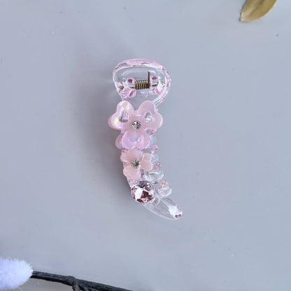 Petal Glow Banana Hair Clip – Mini Floral 6cm Rose